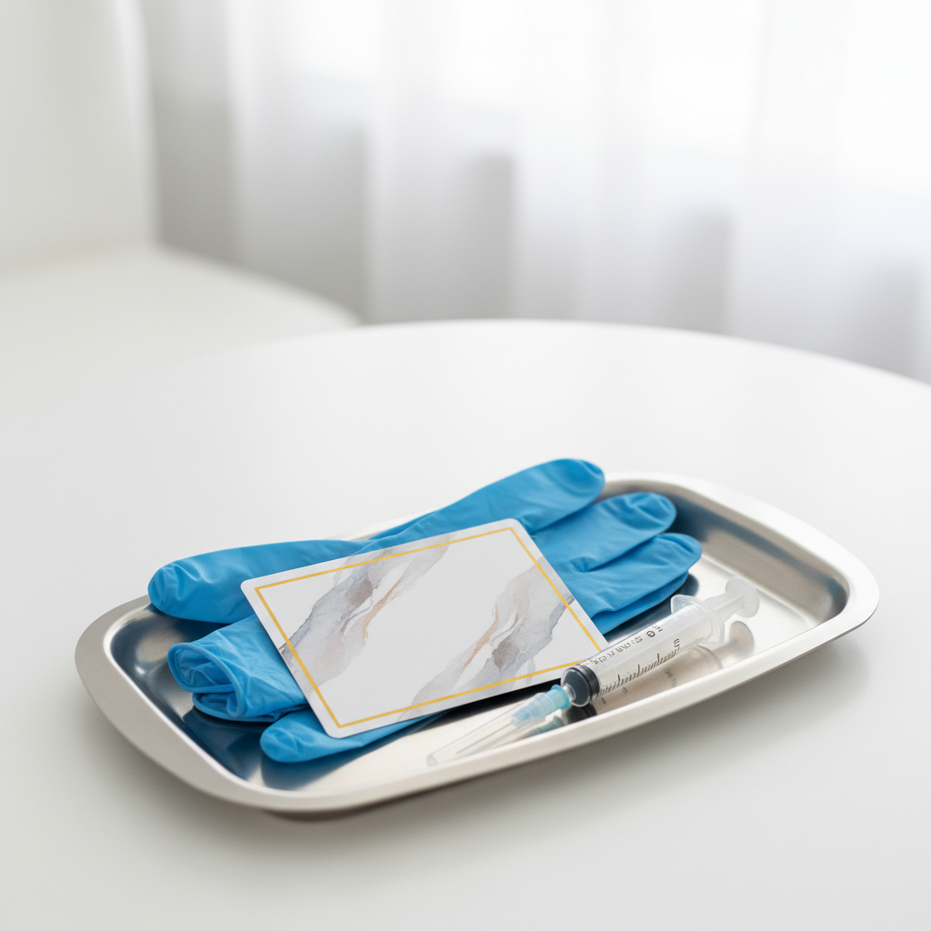 Mesa cl&iacute;nica con giftcard usada para elige el regalo perfecto para ella y para &eacute;l en esta Navidad en un entorno de medicina est&eacute;tica seguro.