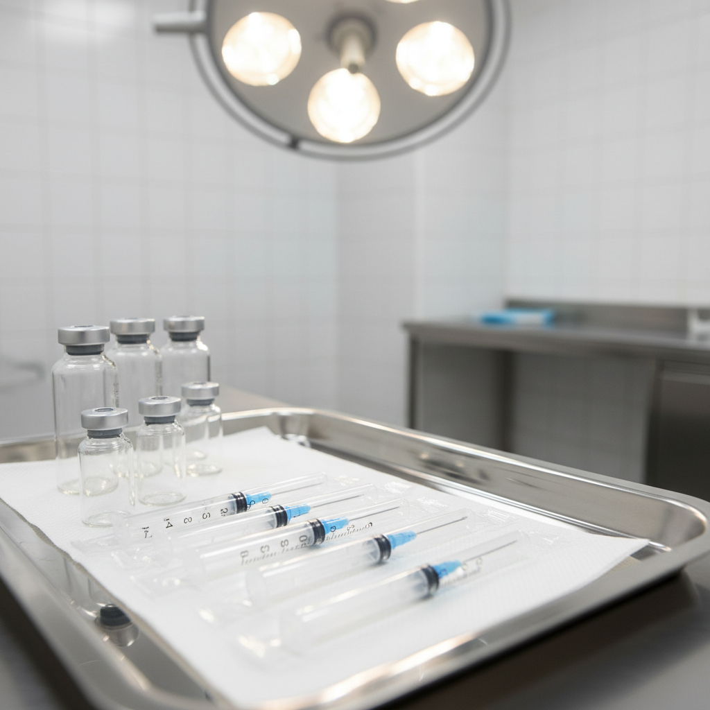 Bandeja cl&iacute;nica con insumos para tratamientos durante Promociones Black Friday en Botox y rellenos en una consulta de medicina est&eacute;tica