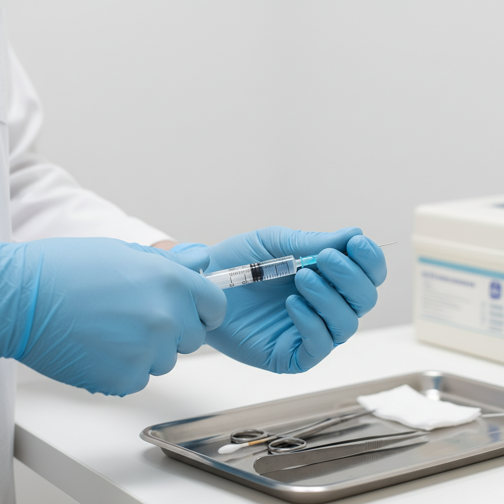 M&eacute;dico preparando un procedimiento en una cl&iacute;nica est&eacute;tica en Antofagasta: L&iacute;der en medicina est&eacute;tica segura, en un ambiente cl&iacute;nico limpio y profesional.