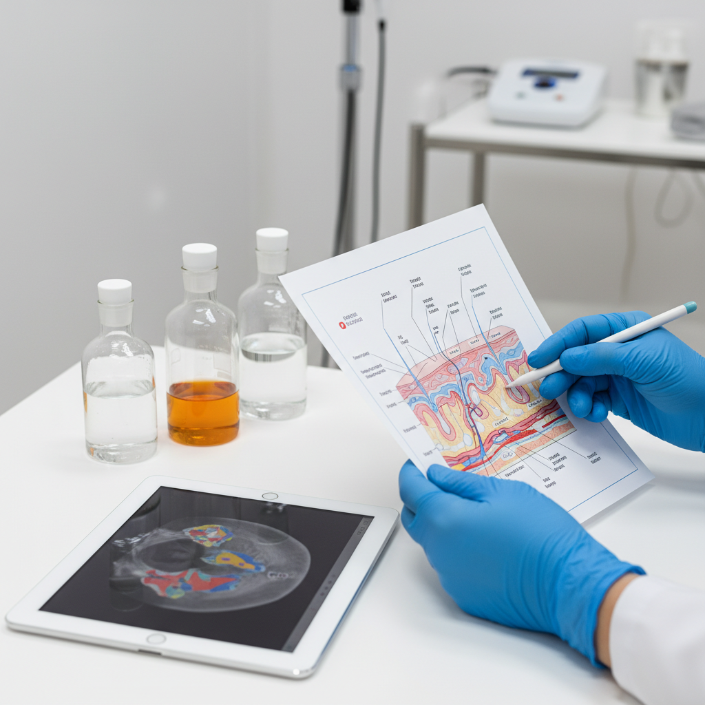 M&eacute;dico analizando un esc&aacute;ner de piel para explicar Innovaci&oacute;n en medicina est&eacute;tica Chile 2026: El futuro de tu piel en una consulta cl&iacute;nica.