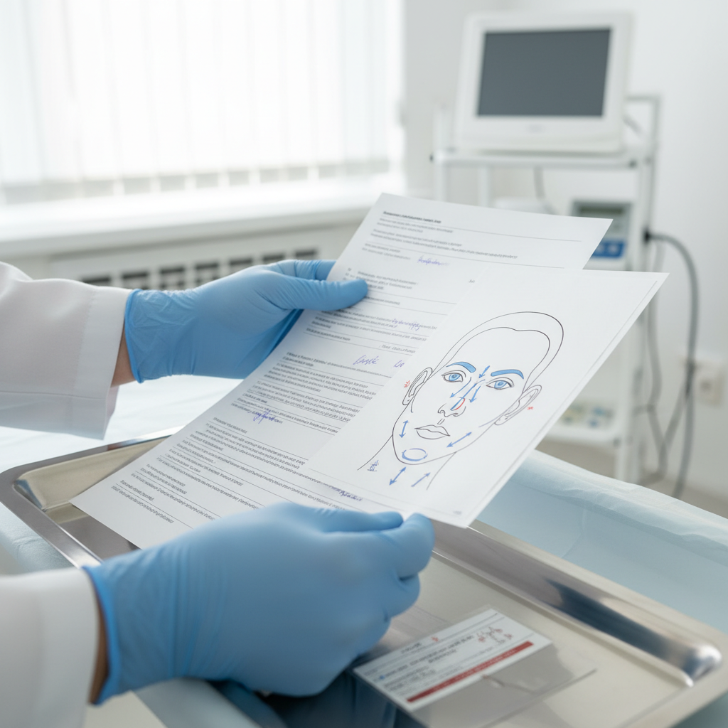 M&eacute;dico de Cl&iacute;nica EM revisando un plan de tratamiento en Cl&iacute;nica EM, referente nacional en medicina est&eacute;tica, dentro de un box cl&iacute;nico moderno.